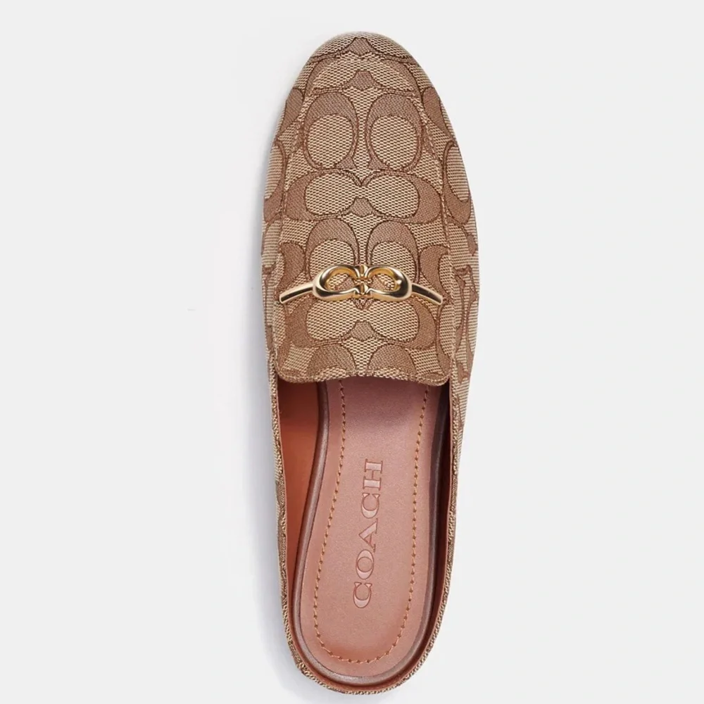 Coach Tan Signature Loafers with Gold Accents - Picture 7 of 10